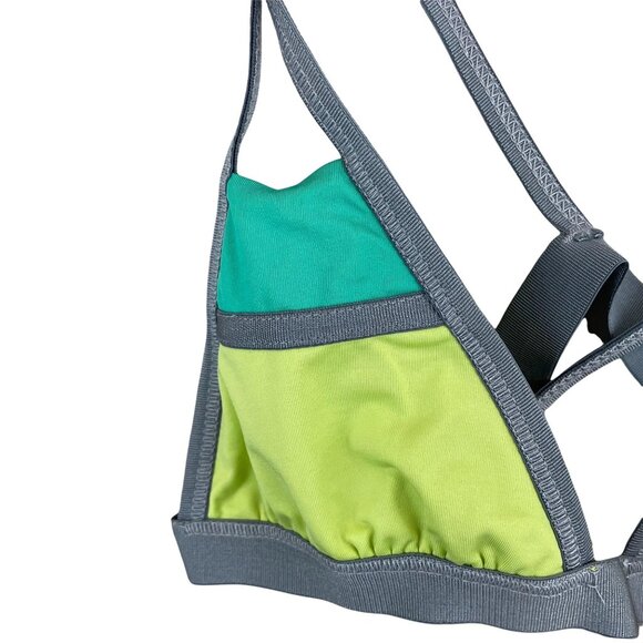 Blue Life green grey teal colorblocked cutout triangle bikini swim top small - Picture 4 of 7